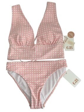 GB Gianni Bini Pink & White Gingham Bralette Bikini Set